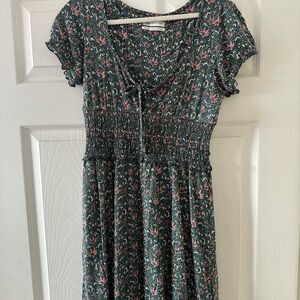 Urban Outfitters NWOT Floral Green and Pink Shirred sundress
